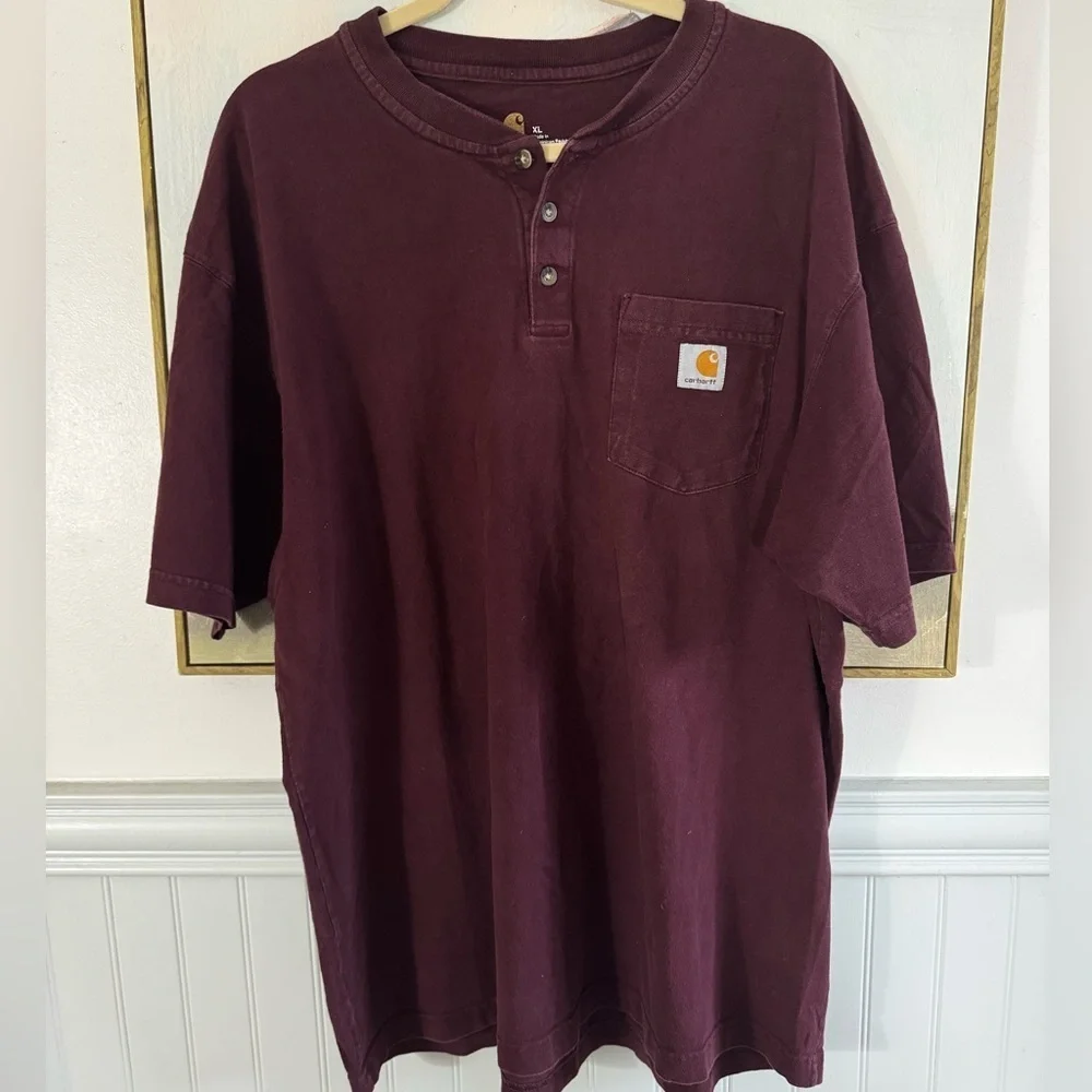 CARHARTT Workwear Short-Sleeve Henley Shirt In Port Maroon Size XL - Picture 2 of 6
